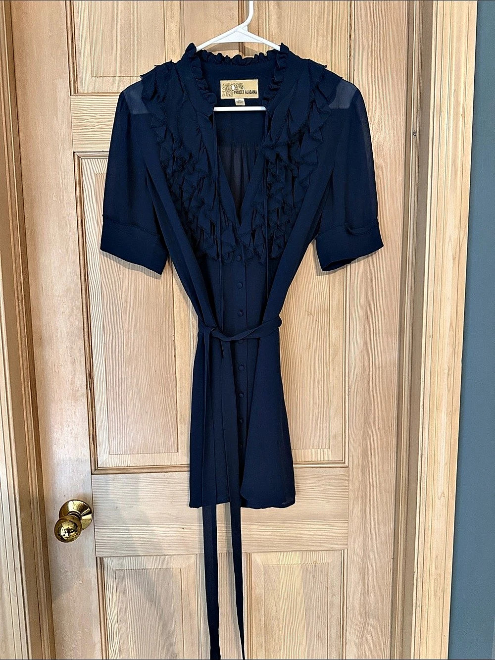 Project Alabama Ruffle Tie-Waist shirt in Blue Like New